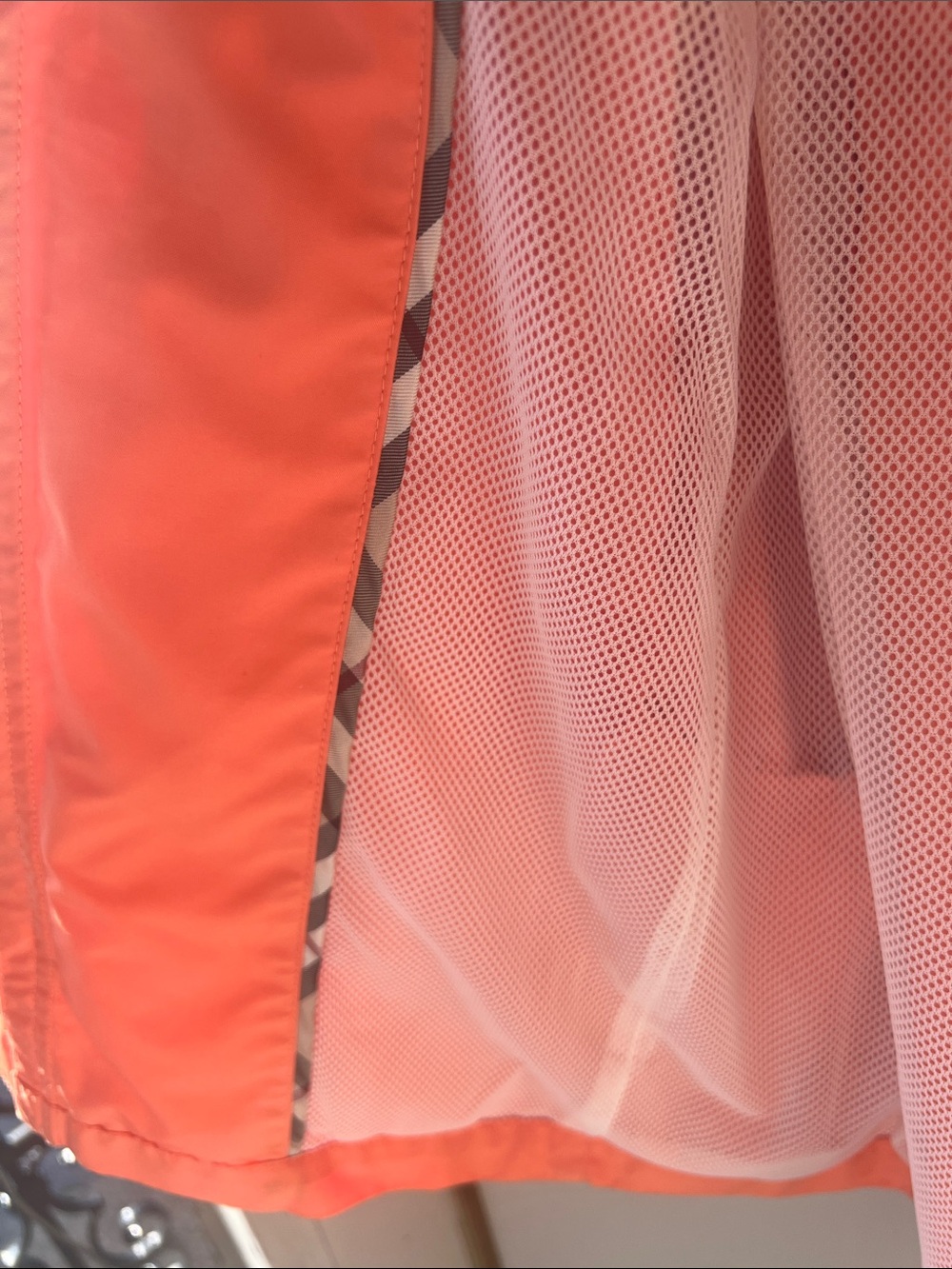 Burberry Bright Orange Hooded Raincoat with Check Lining - Picture 10 of 13